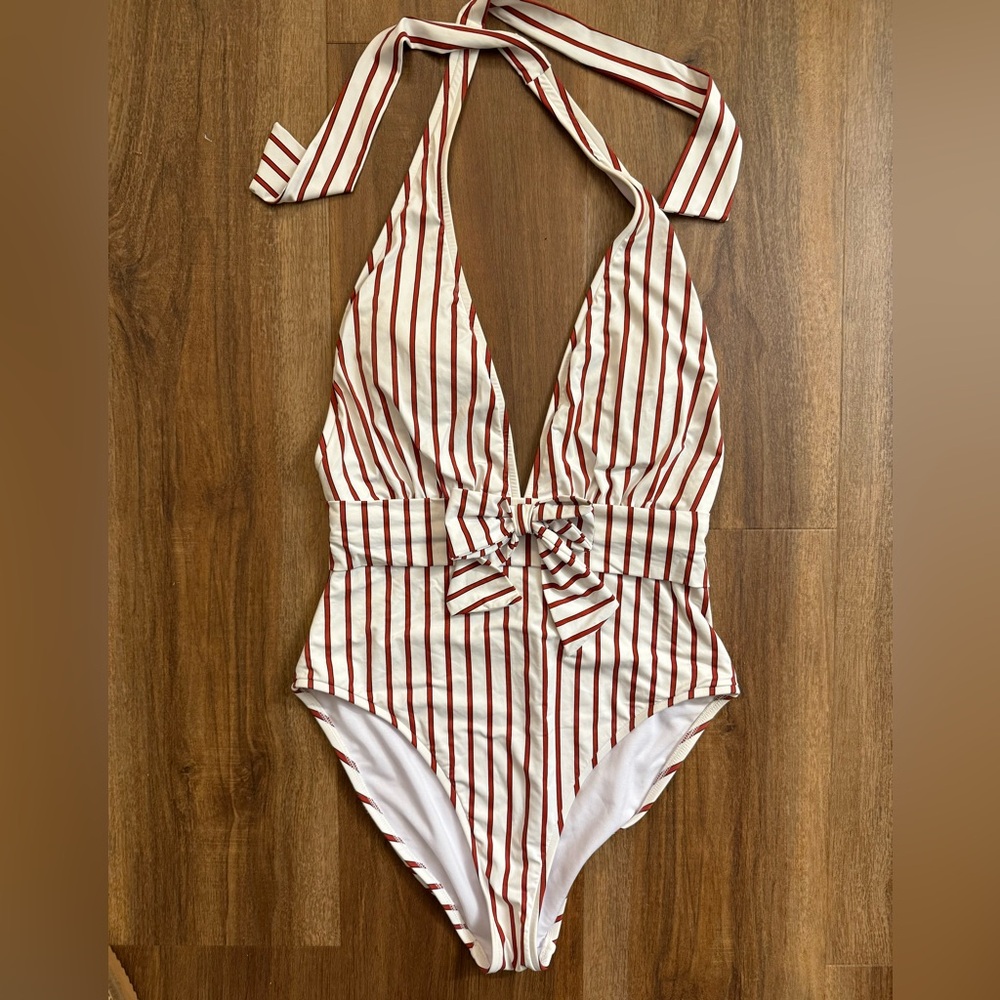 WeWoreWhat Red and White Striped One-Piece Swimsuit